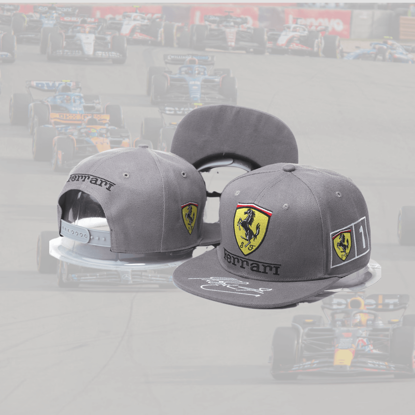 Ferrari Grey with Signature Special Flat Cap