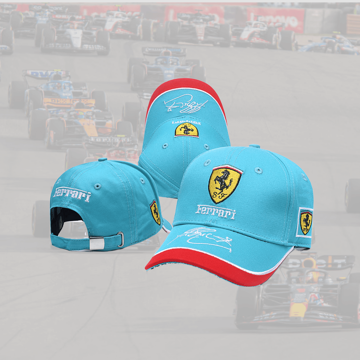 Ferrari Light Blue and Red with Signature Special Cap
