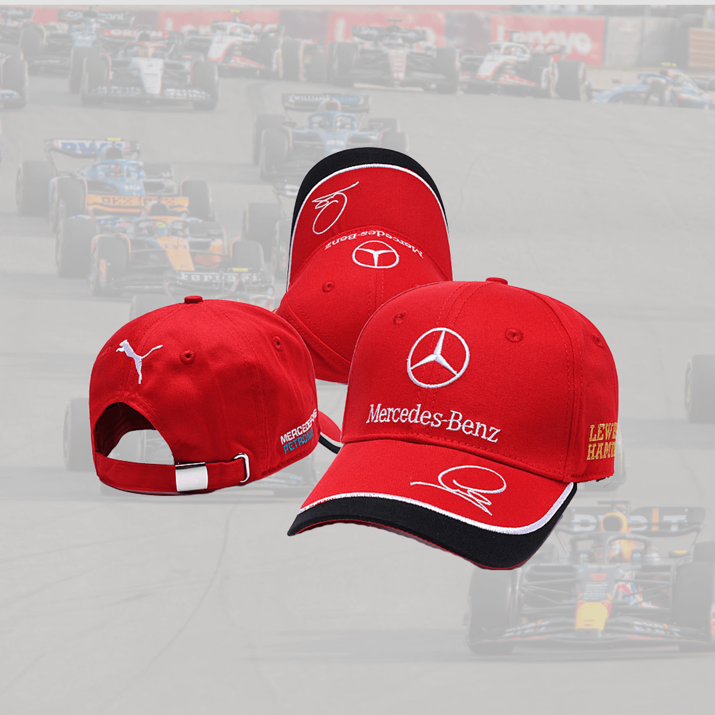 Mercedes Benz AMG Petronas Lewis Hamilton Red and Black with Signature Cap