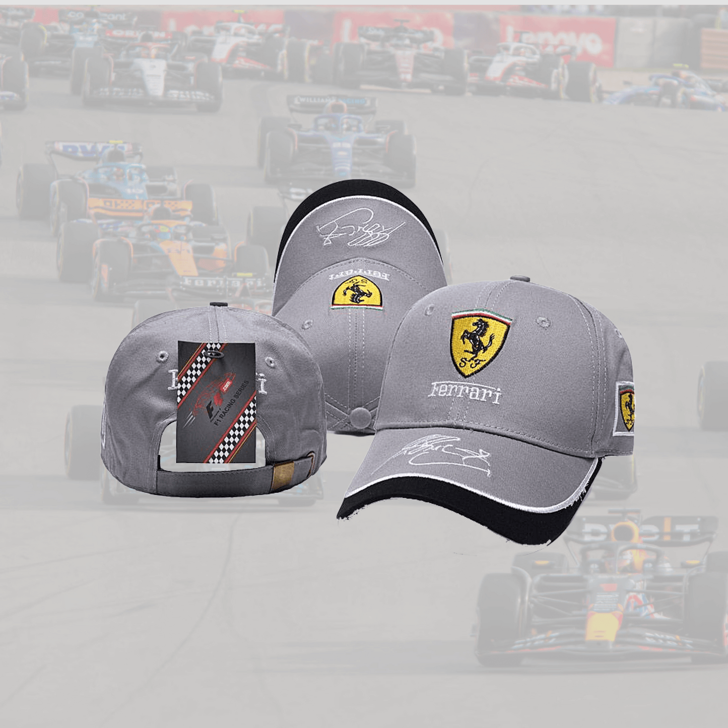 Ferrari Light Grey and Black with Signature Special Cap