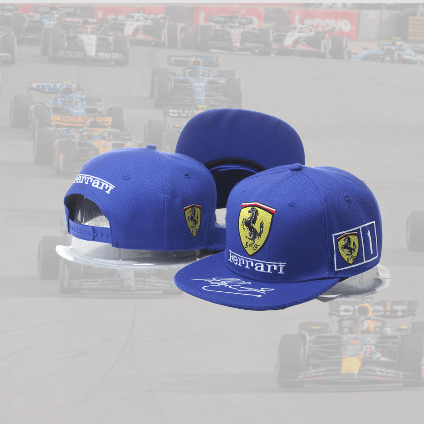 Ferrari Blue with Signature Special Flat Cap